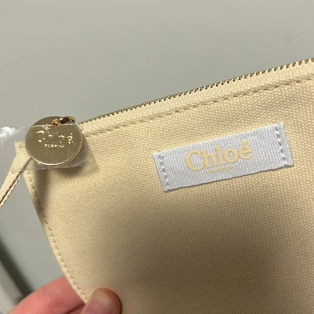 Chloe bag cosmetic pouch perfume fragrance cloth cream white gold tote makeup